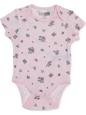 TeknoKapsül Ebebek Hello Baby Hellobaby Kız Bebek Body Çiçek Baskılı Çıtçıtlı Zarf Yaka Kısa Kol
