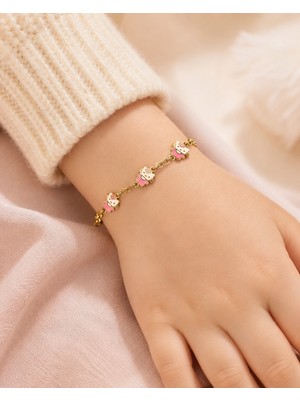 Sarezza Gold 14 Ayar Altın Pembe Kedi Figürlü Çocuk Bileklik