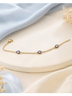 Sarezza Gold 14 Ayar Altın Mineli Nazar Boncuğu Göz Model Bileklik