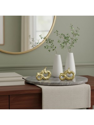 ForWhat Büro Ev Ofis Dekoru Için Golden Seramik Kalpli Çift Elma Motif Biblo