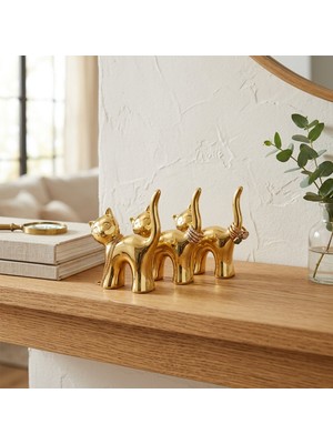 ForWhat Büro Ev Ofis Dekoru Için Golden Seramik Kedi Motif Biblo
