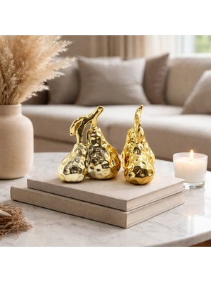 ForWhat Büro Ev Ofis Dekoru Için Golden Seramik Çift Armut Motif Biblo