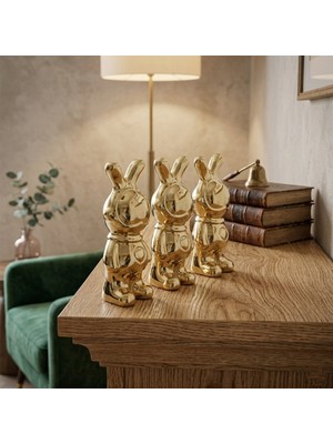 ForWhat Büro Ev Ofis Dekoru Için Maksi Golden Seramik Tavşan Motif Biblo