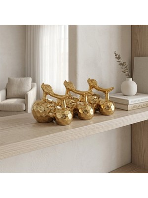 ForWhat Büro Ev Ofis Dekoru Için Maksi Golden Seramik Çift Elma Motif Biblo