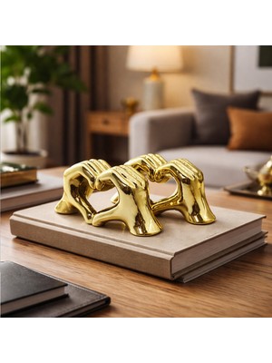 ForWhat Büro Ev Ofis Dekoru Için Maksi Golden Seramik Kalp Yapan El Motif Biblo