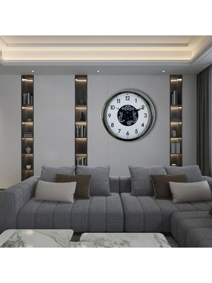 Nikaa Shop Krom Şıklık Sade 60 cm Çarklı Duvar Saati