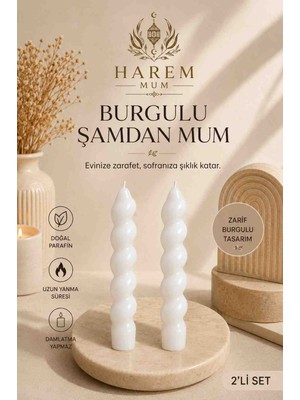 Harem Mum Beyaz Burgulu Şamdan Mum 2’li Set