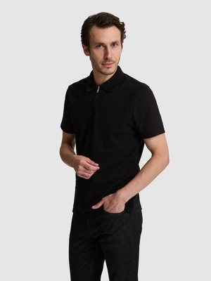 Cacharel Siyah Slim Fit Fermuarlı Polo Yaka T-shirt 50328377 VR046
