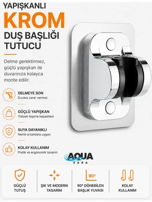 Yapışkanlı Duş Başlığı Tutucu , Ayarlanabilir Su Geçirmez Yapışkanlı Mafsal Chrome Tepe Duş Sistemleri