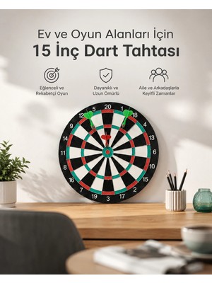Genel Tedarik 15 Inç Büyük Boy Dart Tahtası Ev Oyun Seti 4 Adet Metal Uç Oklu