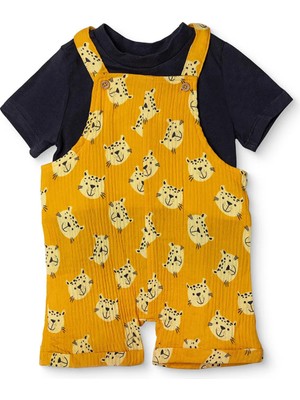 TeknoKapsül Ebebek Hello Baby Hellobaby Erkek Bebek Şort Salopet-Tshirt Düğmeli Bisiklet Yaka Kısa Kol Reçme