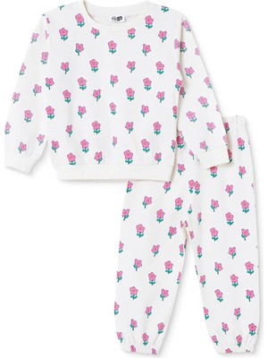 TeknoKapsül Ebebek Hello Baby Hellobaby Kız Bebek Eşofman Takımı Çiçek Baskılı Bisiklet Yaka Uzun Kol Lastikli
