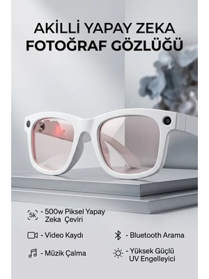 Genel Tedarik Beyaz Yapay Zeka Asistanlı Akıllı Gözlük Kameralı Bluetooth Modern Tasarım