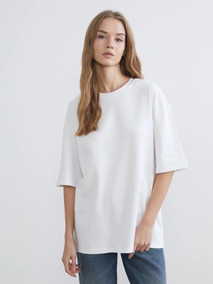 Lc Waikiki Yeni Sezon Bisiklet Yaka Oversize Kadın Tişört