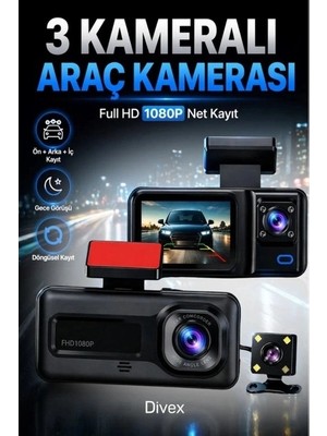 Genel Tedarik Hd 3 Kameralı Araç Kamerası Ön Arka Iç Kayıt Gece Görüşlü G Sensörlü Geniş Açılı