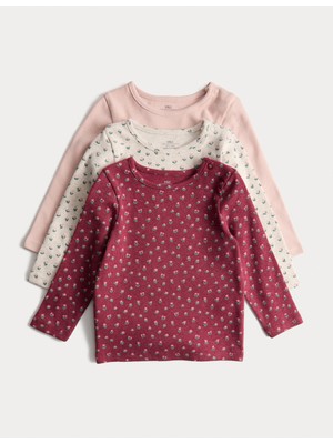 Marks & Spencer 3’lü Pamuk Karışımlı Desenli Ribanalı Uzun Kollu Üst (0-6 Yaş)