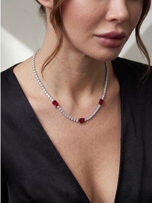 Valmont Accessories Kırmızı Su Yolu Kadın Kolye- Düğün, Kına, Nişan Gelin Takı Seti