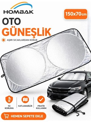 Genel Tedarik Katlanabilir Araç Ön Cam Güneşliği 150X70 cm Isı Yansıtıcı Büyük Boy Tüm Araçlara Uygun