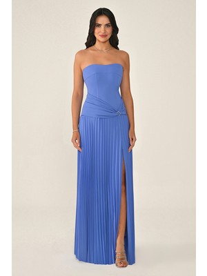 Bolerolu Belden Drapeli Pliseli Etekli Uzun Elbise Alfa Beta