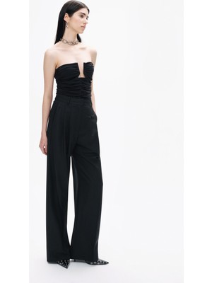 Nocturne Minimalist Yüksek Bel Geniş Paça Midi Kadın Pantolon - Günlük & Ofis