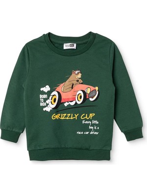 Hellobaby Erkek Bebek Sweatshirt Ayı Baskılı Bisiklet Yaka Uzun Kol