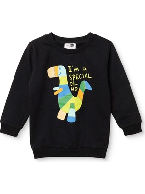 Hellobaby Erkek Bebek Sweatshirt Dinozor Baskılı Bisiklet Yaka Uzun Kol