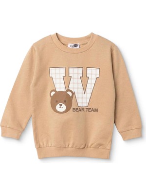 Hellobaby Erkek Bebek Sweatshirt Ayı Baskılı Bisiklet Yaka Long Sleeve