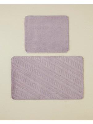 English Home Stripe Line Kaydırmaz Taban Banyo Paspası Seti 60X100 cm + 50X60 cm Lila