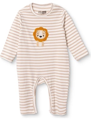 Hellobaby Erkek Bebek Tulum Hayvan Baskılı Çıtçıtlı Bisiklet Yaka Uzun Kol Patiksiz
