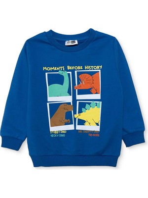 Hellobaby Erkek Bebek Sweatshirt Dinozor Baskılı Bisiklet Yaka Uzun Kol