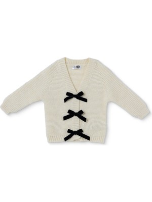 Hellobaby Kız Bebek Triko Hırka Fiyonk Baskılı Düğmeli V Yaka Long Sleeve