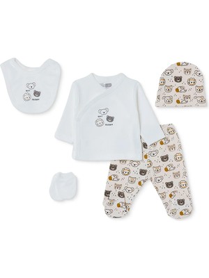 Hellobaby Erkek Bebek 5li Hastane Çıkışı Hayvan Baskılı Çıtçıtlı Bisiklet Yaka Long Sleeve Patikli