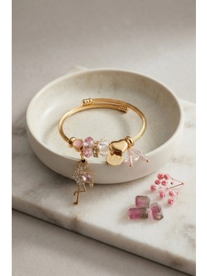Mey İthalat Mey Ithalat® Pembe Flamingo Model Gold Renk Charmlı Bileklik
