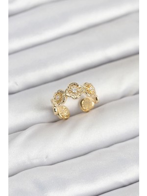 Mey İthalat Mey Ithalat® Pirinç Gold Renk Yonca Model Kadın Yüzük
