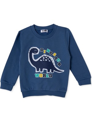 Hellobaby Erkek Bebek Sweatshirt Dinozor Baskılı Bisiklet Yaka Long Sleeve