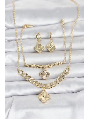 Mey İthalat Mey Ithalat® Gold Renk Pirinç Kolye Bileklik ve Küpe Seti