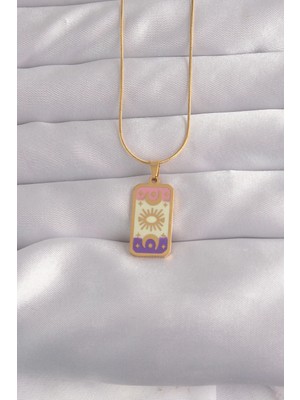 Mey İthalat Mey Ithalat® 316L Çelik Gold Renk Karışık Mineli Ay Figür Tarot Kolye