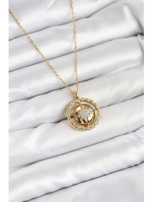 Mey İthalat Mey Ithalat® 316L Çelik Zincir Gold Renk Kutup Yıldızı Model Kadın Kolye