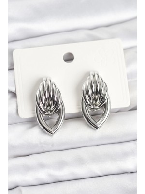 Mey İthalat Mey Ithalat® Pirinç Gümüş Renk Sarmal Damla Model Vintage Kadın Küpe