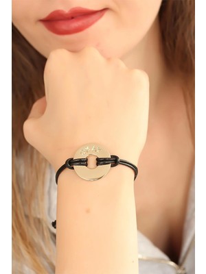 Mey İthalat Mey Ithalat® Okay (Iyi) Siyah Deri Ipli Unisex Mood Bileklik