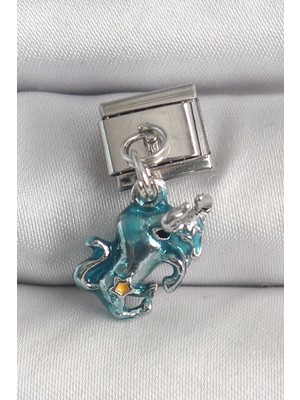 Mey İthalat Mey Ithalat® 316L Çelik Gümüş Renk Sallantı Mavi Boğa Model Nomination Charm