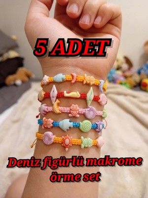 TRENDHAZAN El Yapımı Özel Tasarım 5'li Avantajlı Paket Karışık Renkli Ayarlanabilir Makrome Örme Deniz Figürlü Kız Çocuk Bileklik Seti