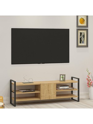 Ninnimo Lal Tv Ünitesi Tv Sehpası Demir Ayaklı Safir Meşe