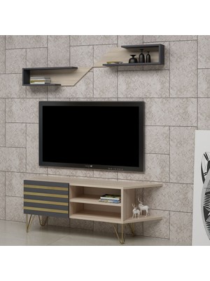 Ninnimo Izem Tv Ünitesi Tv Sehpası Sonomo Antrasit ,ava Duvar Raflı Sehpalı Dekoratif Tv Ünitesi