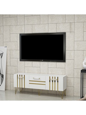 Ninnimo Zelda Tv Ünitesi Tv Sehpası Beyaz Altın Mdf