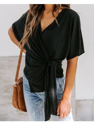 Sun & North Sun&north Kadın Kruvaze Yakalı Yandan Bağlamalı Viskon Bluz