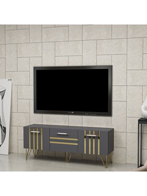 Ninnimo Zelda Tv Ünitesi Tv Sehpası Antrasit Altın