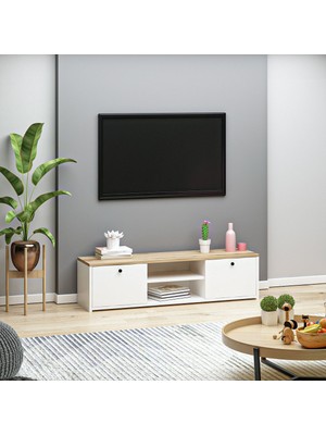 Ninnimo Kapaklı Raflı Beyaz Çırağan Tv Ünitesi ve Tv Sehpası