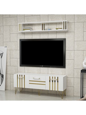 Ninnimo Hilt Tv Ünitesi Tv Sehpası Beyaz Altın Mdf