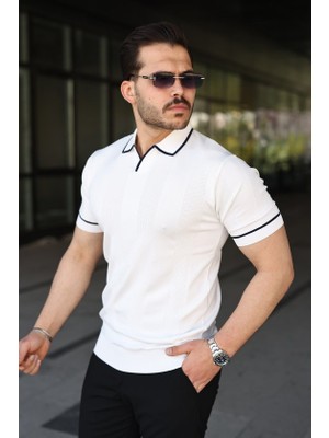 De'charme Erkek Dokulu Desen Yakalı Kısa Kollu Tişört